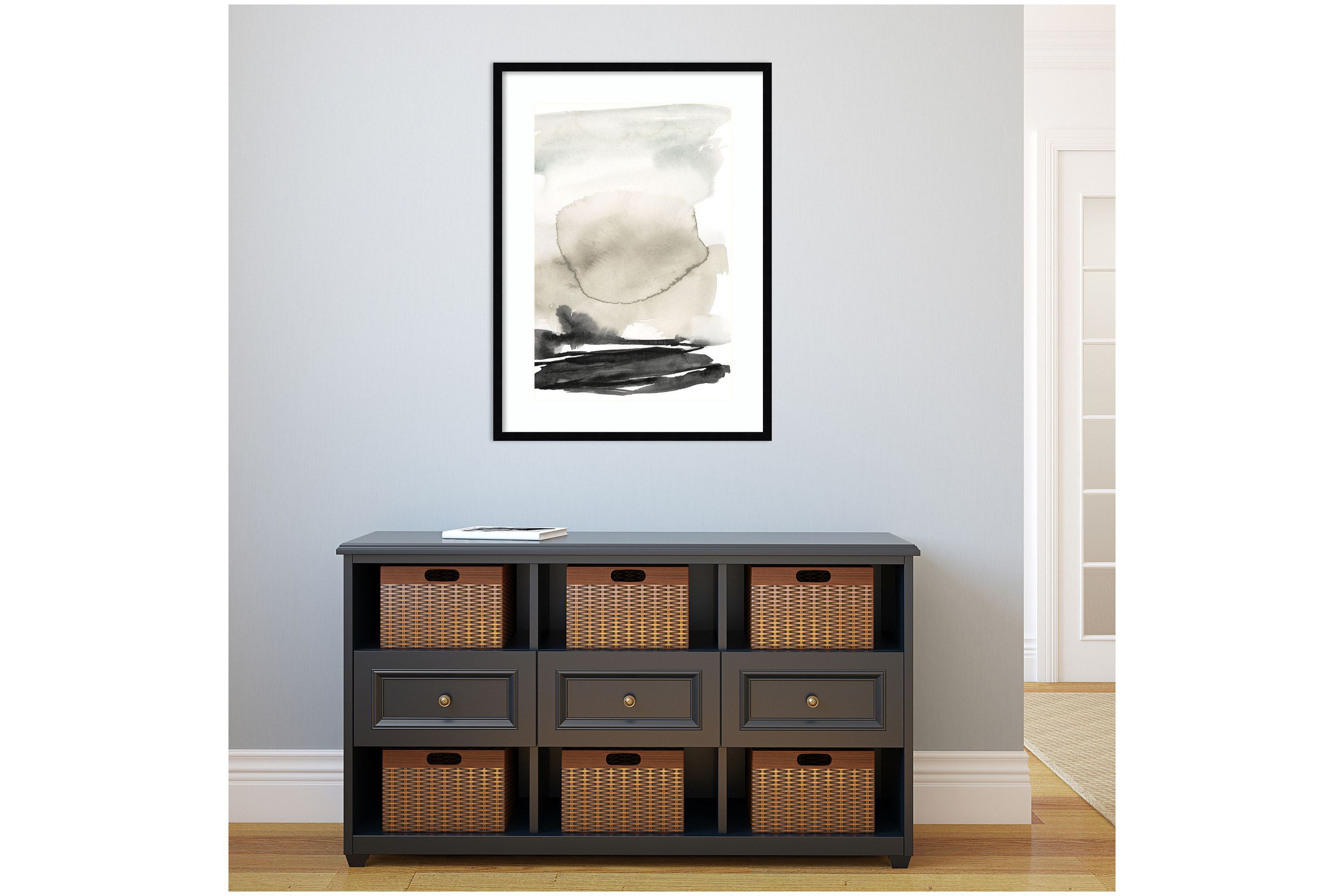Ebony Horizon Triptych II by Jennifer Goldberger Wood Framed Wall Art Print
