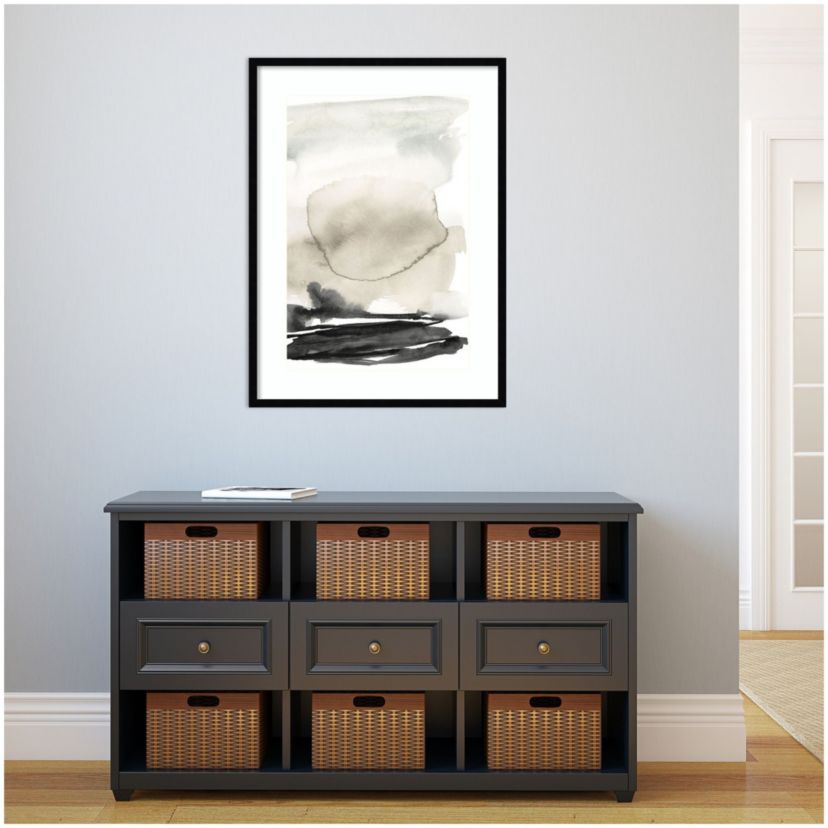 Ebony Horizon Triptych II by Jennifer Goldberger Wood Framed Wall Art Print