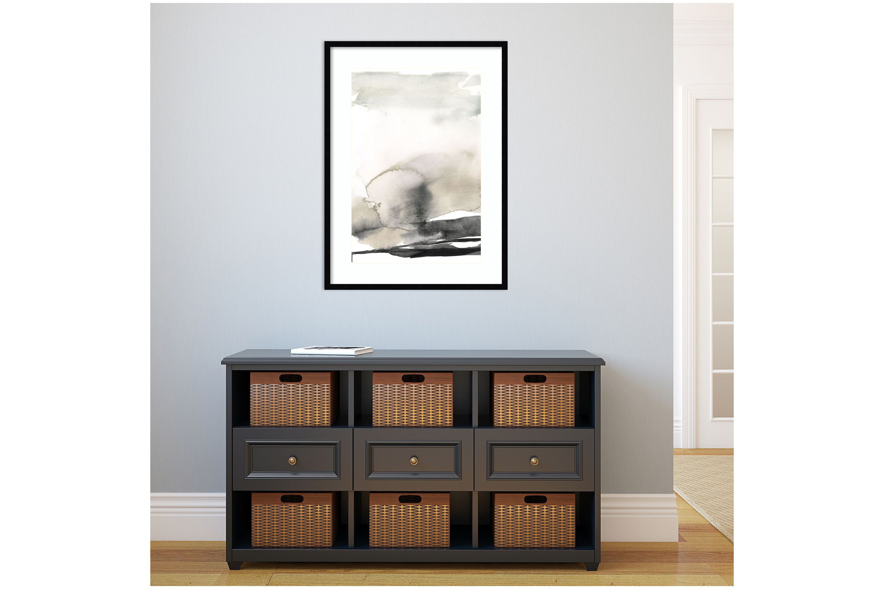 Ebony Horizon Triptych III by Jennifer Goldberger Wood Framed Wall Art Print