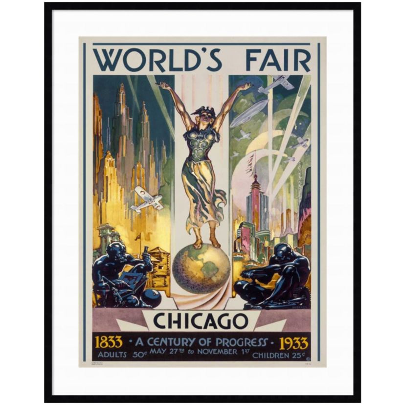 Chicago Worlds Fair 1933 by Glen C. Sheffer Wood Framed Wall Art Print