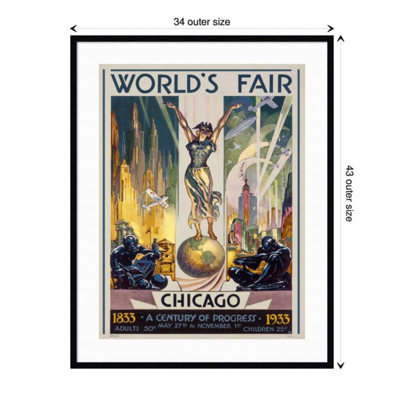 Chicago Worlds Fair 1933 by Glen C. Sheffer Wood Framed Wall Art Print