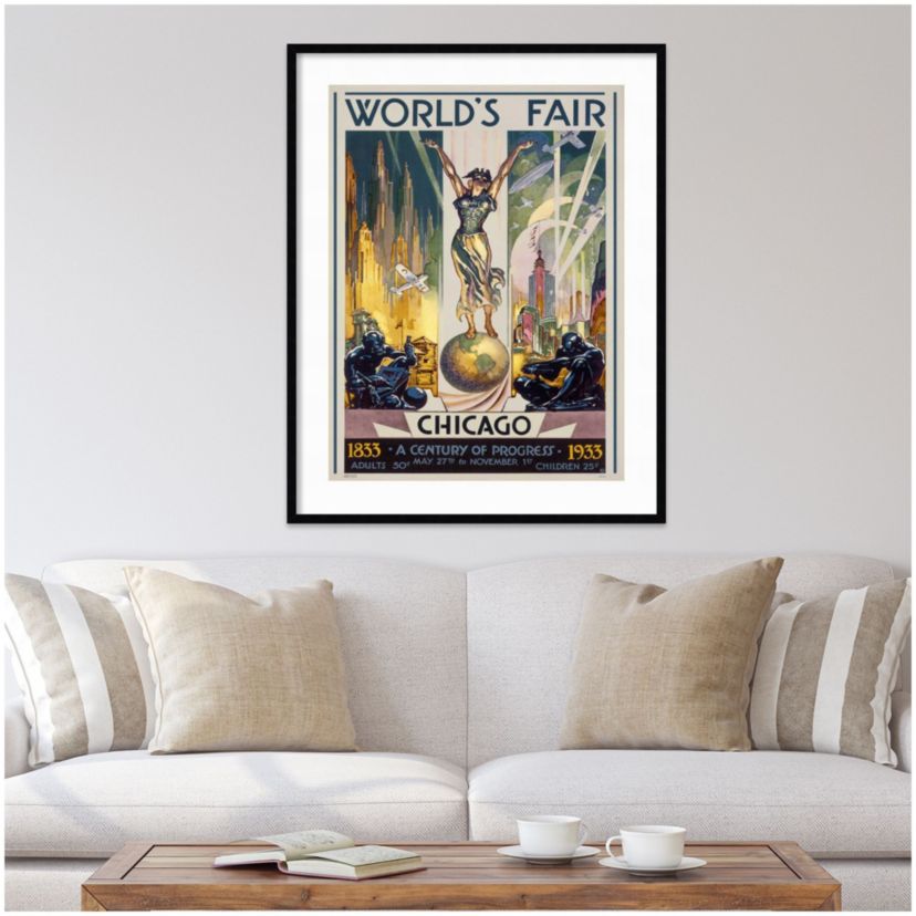 Chicago Worlds Fair 1933 by Glen C. Sheffer Wood Framed Wall Art Print