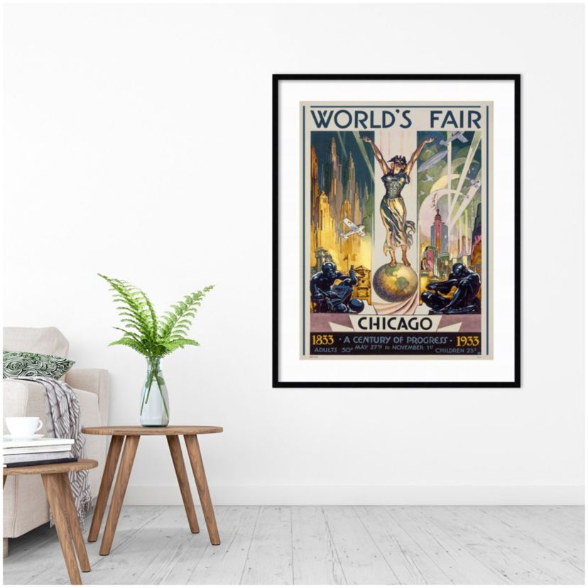 Chicago Worlds Fair 1933 by Glen C. Sheffer Wood Framed Wall Art Print