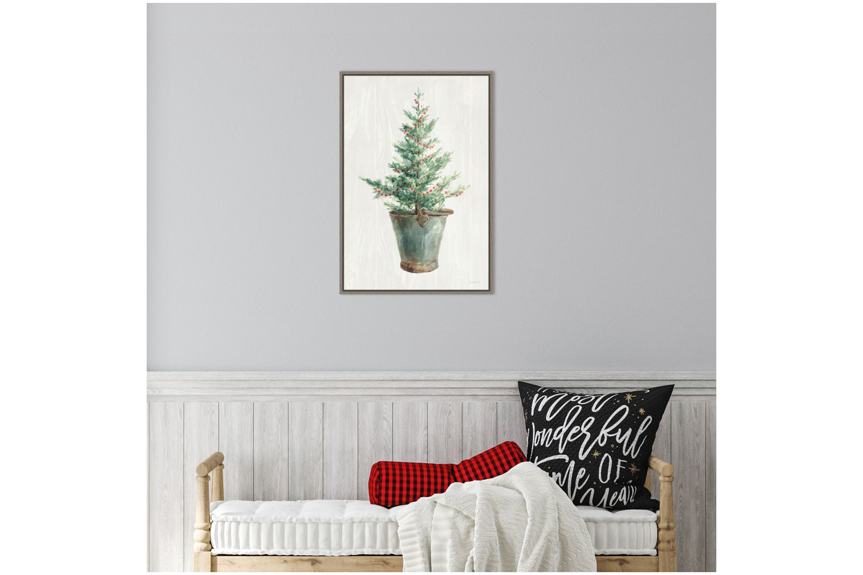 White and Bright Christmas Tree I Framed Canvas Wall Art Print