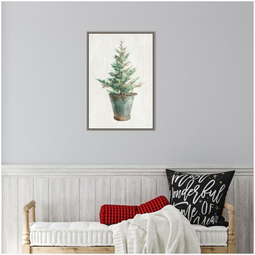 White and Bright Christmas Tree I Framed Canvas Wall Art Print