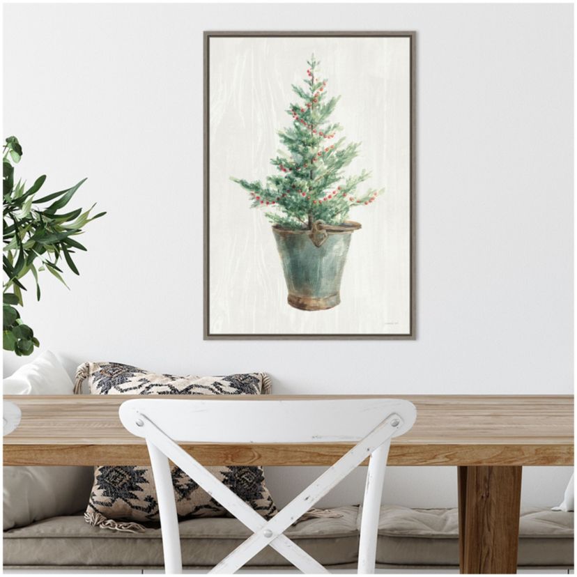 White and Bright Christmas Tree I Framed Canvas Wall Art Print