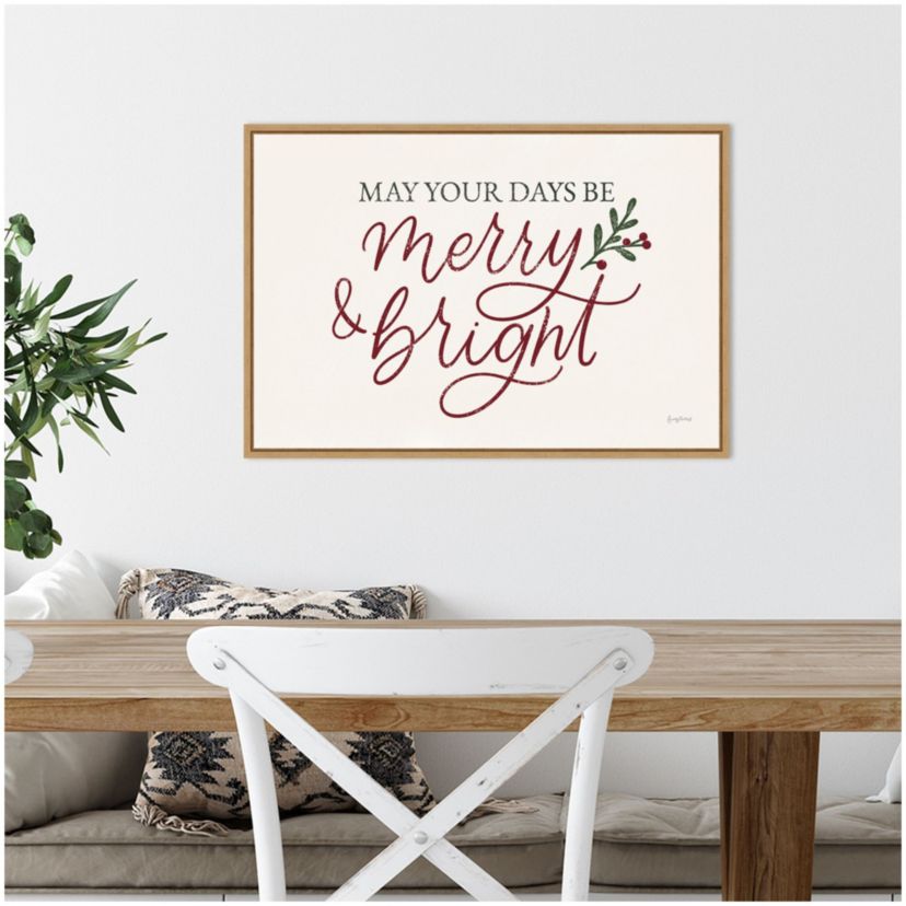 Vintage Christmas V Red Framed Canvas Wall Art Print