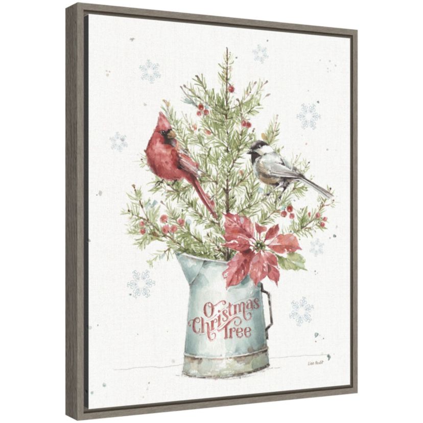A Christmas Weekend II with Chickadee Framed Canvas Wall Art Print