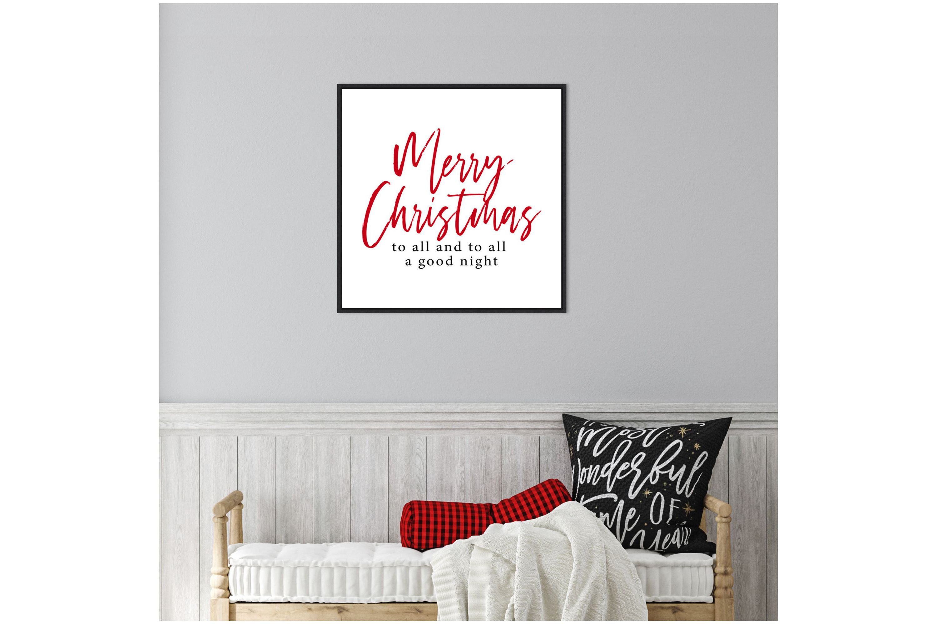 Merry Christmas to All Script Framed Canvas Wall Art Print