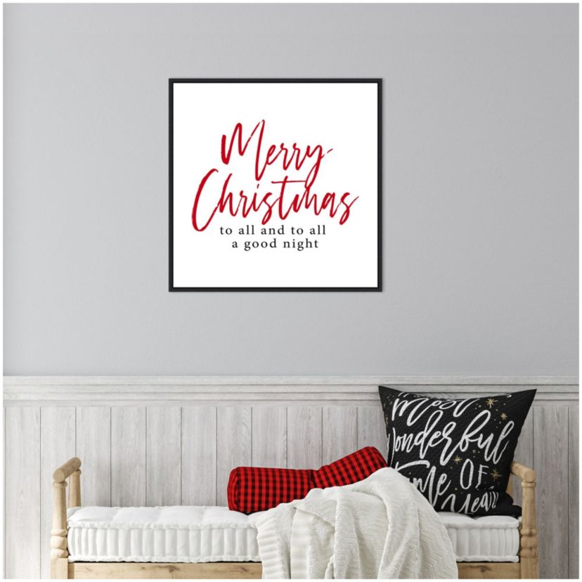 Merry Christmas to All Script Framed Canvas Wall Art Print