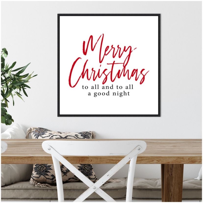 Merry Christmas to All Script Framed Canvas Wall Art Print