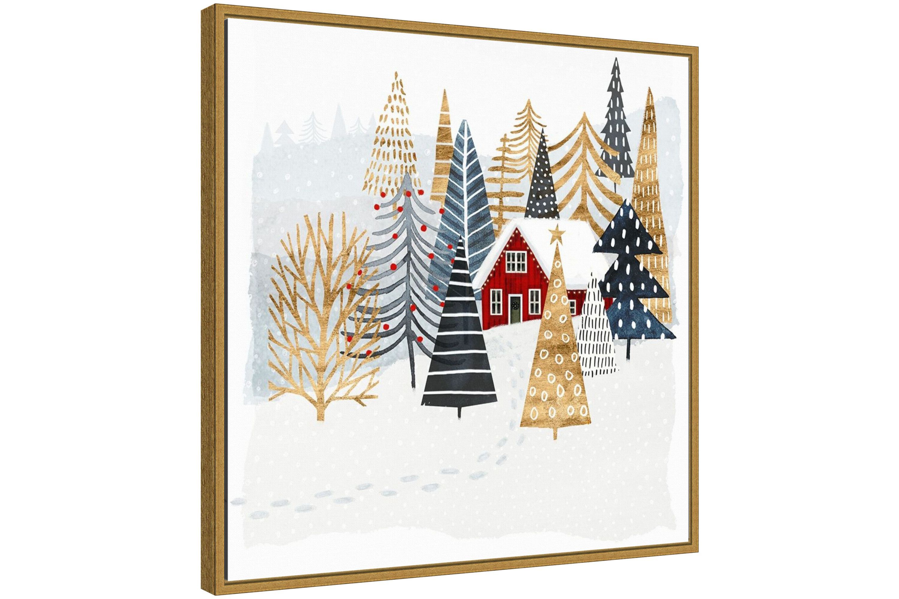 Christmas Chalet I Tree Framed Canvas Wall Art Print