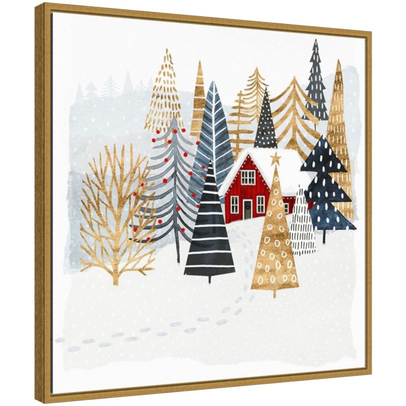 Christmas Chalet I Tree Framed Canvas Wall Art Print