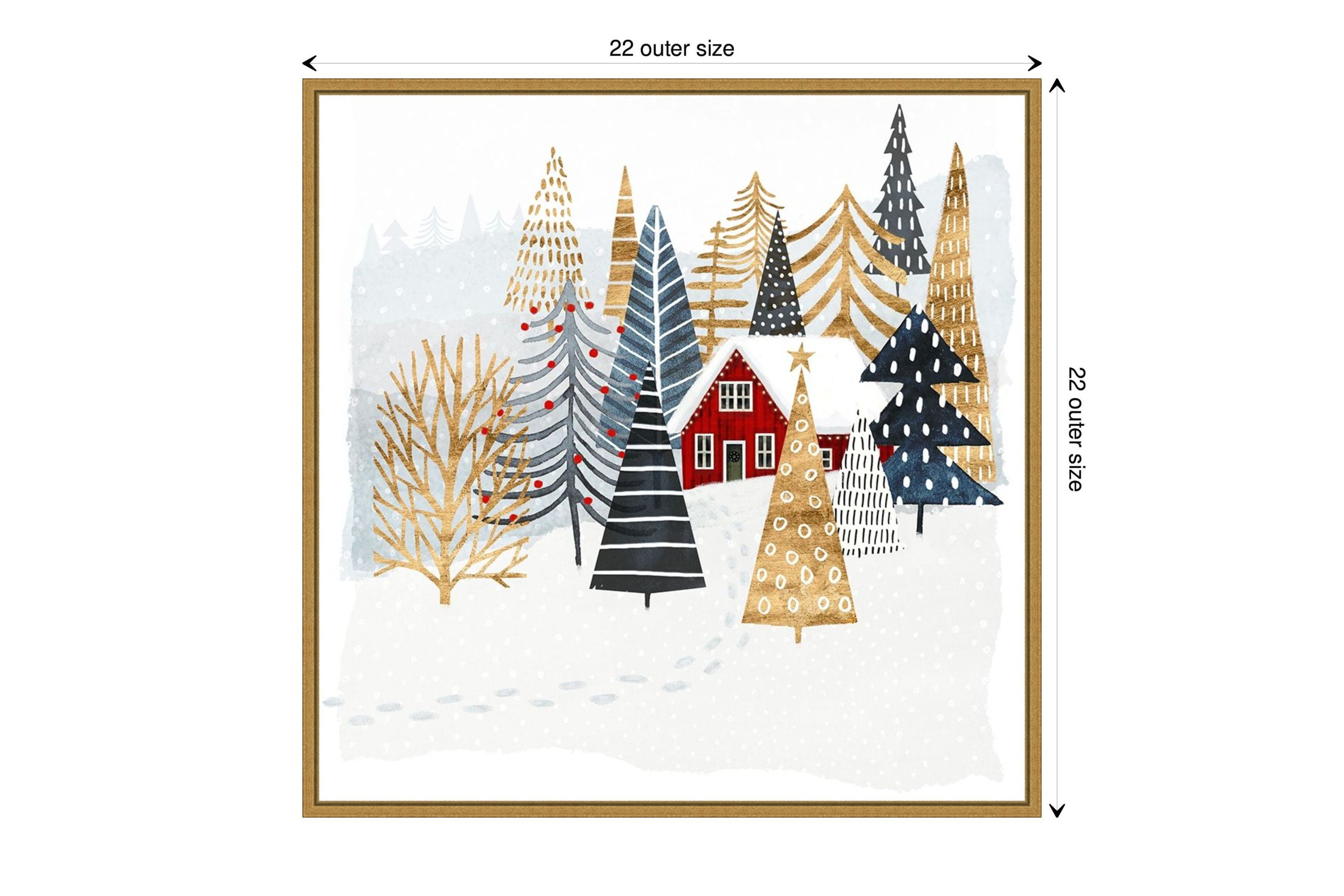 Christmas Chalet I Tree Framed Canvas Wall Art Print