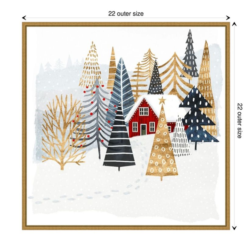 Christmas Chalet I Tree Framed Canvas Wall Art Print
