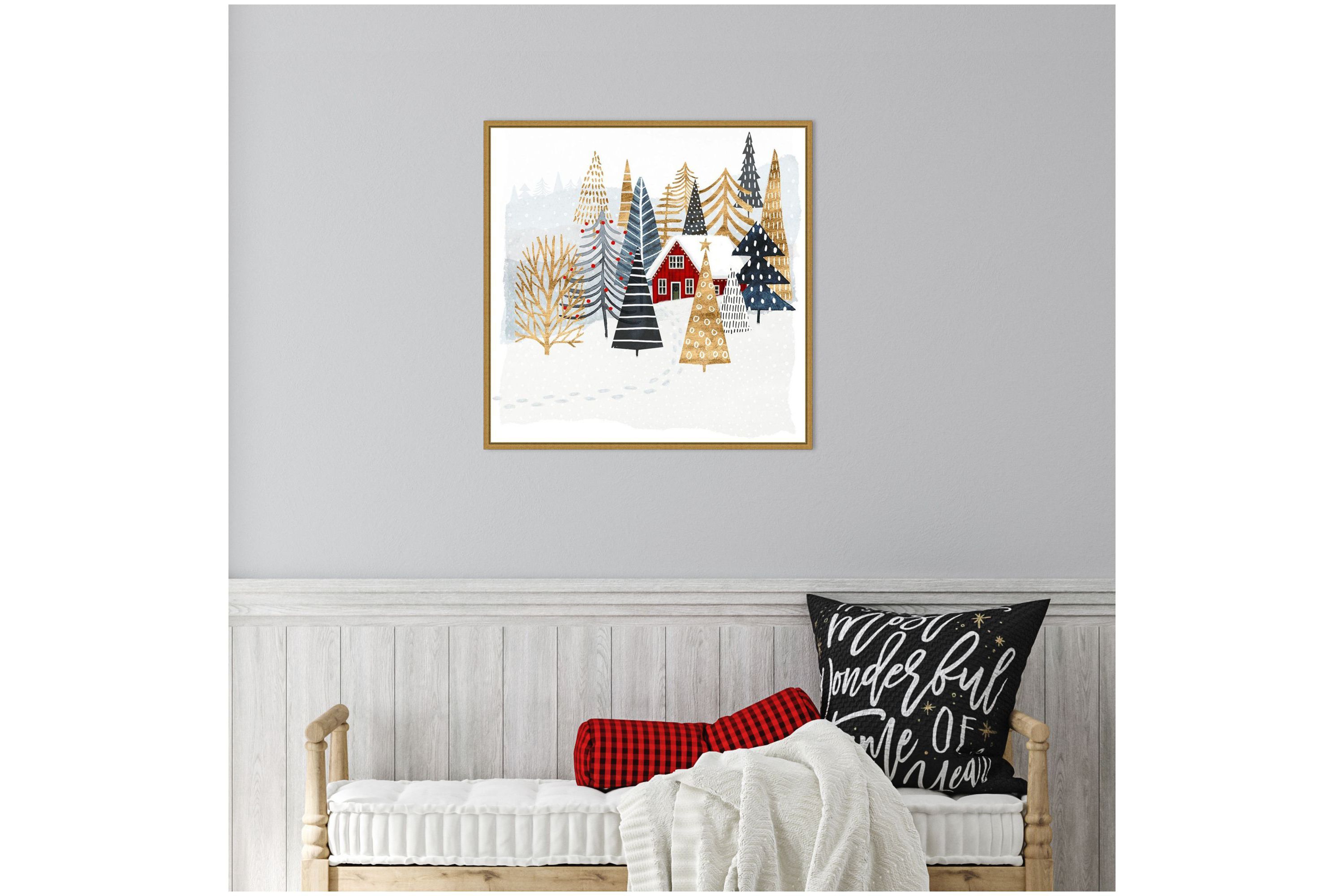 Christmas Chalet I Tree Framed Canvas Wall Art Print