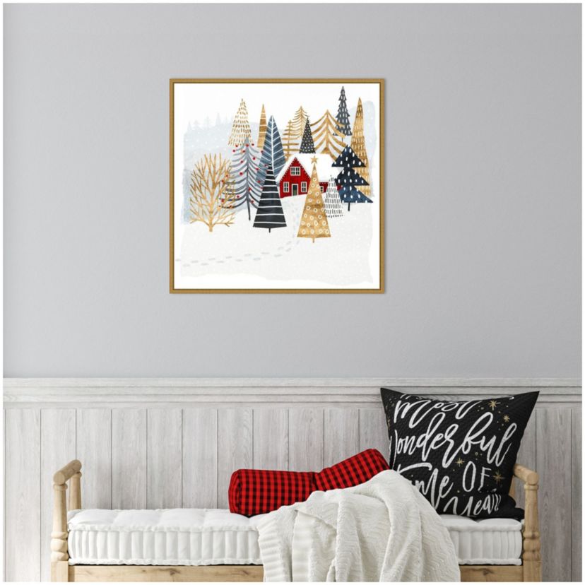 Christmas Chalet I Tree Framed Canvas Wall Art Print