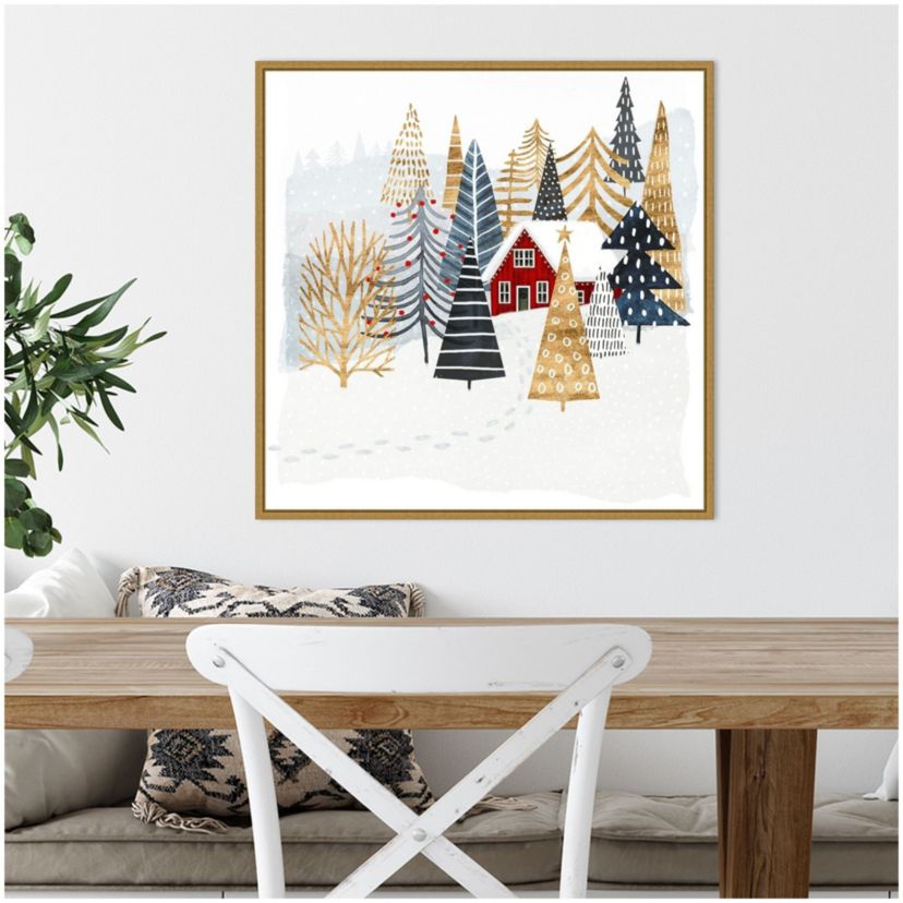 Christmas Chalet I Tree Framed Canvas Wall Art Print
