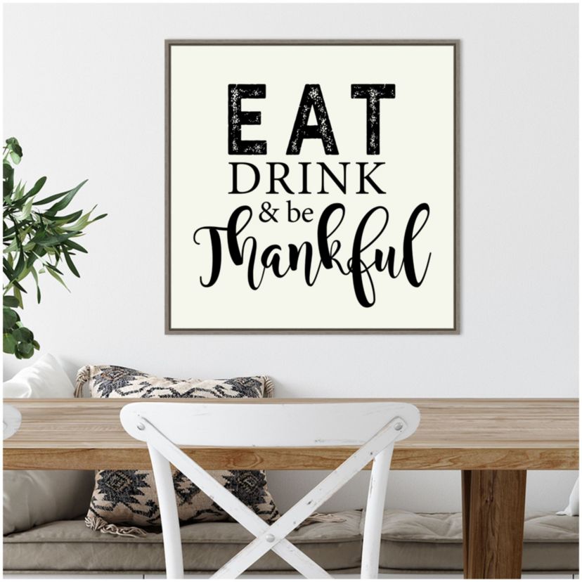 Eat Drink and Be Thankful Script Framed Canvas Wall Art Print