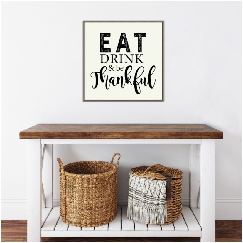 Eat Drink and Be Thankful Script Framed Canvas Wall Art Print