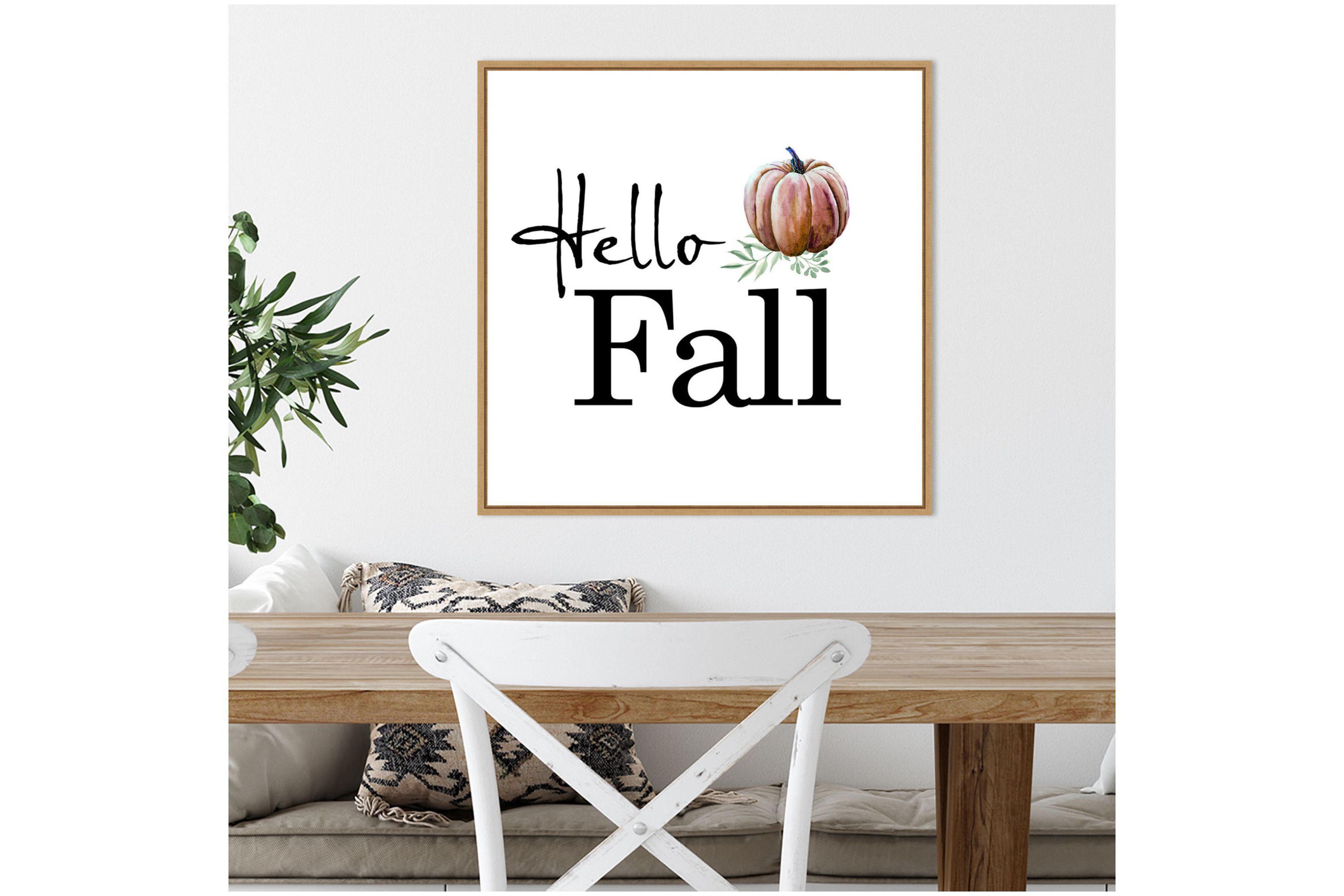 Hello Fall Pumpkin Framed Canvas Wall Art Print
