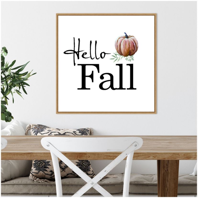 Hello Fall Pumpkin Framed Canvas Wall Art Print