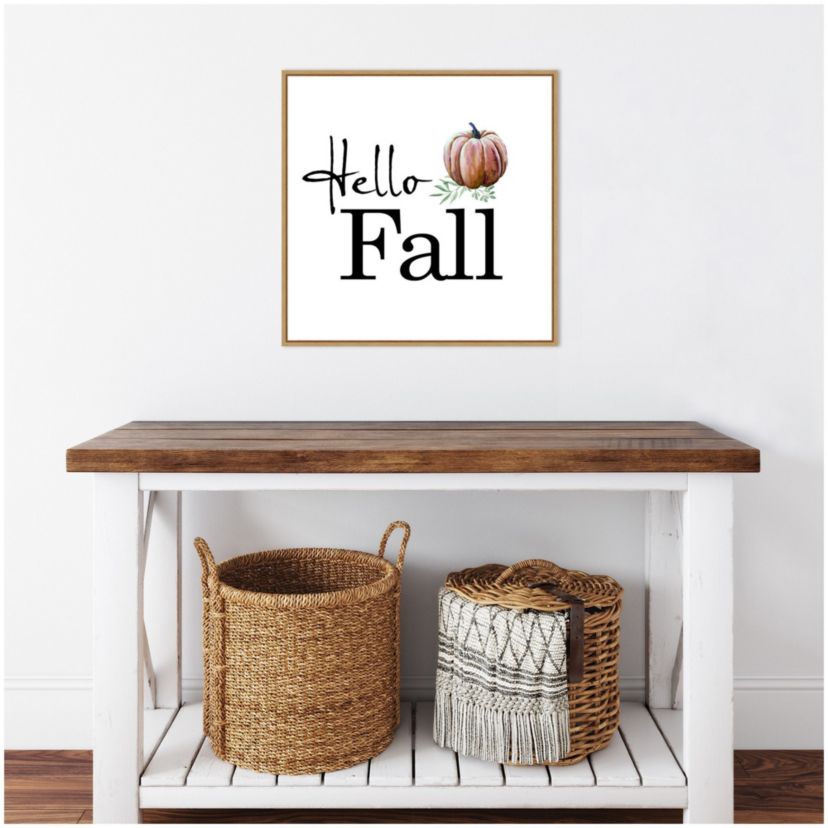 Hello Fall Pumpkin Framed Canvas Wall Art Print