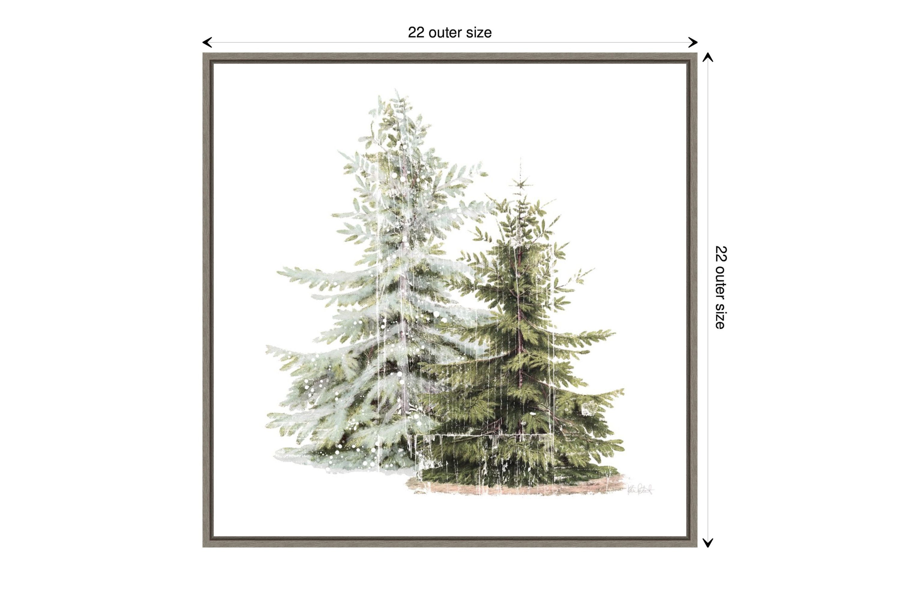 Vintage Wooded Holiday Trees in Snow Framed Canvas Wall Art Print