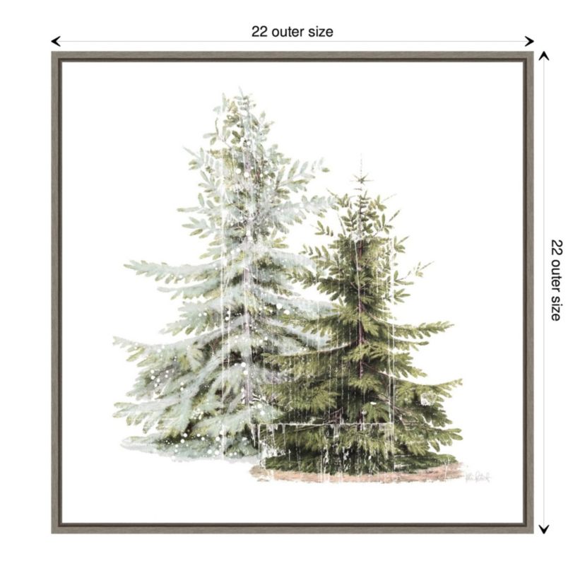 Vintage Wooded Holiday Trees in Snow Framed Canvas Wall Art Print