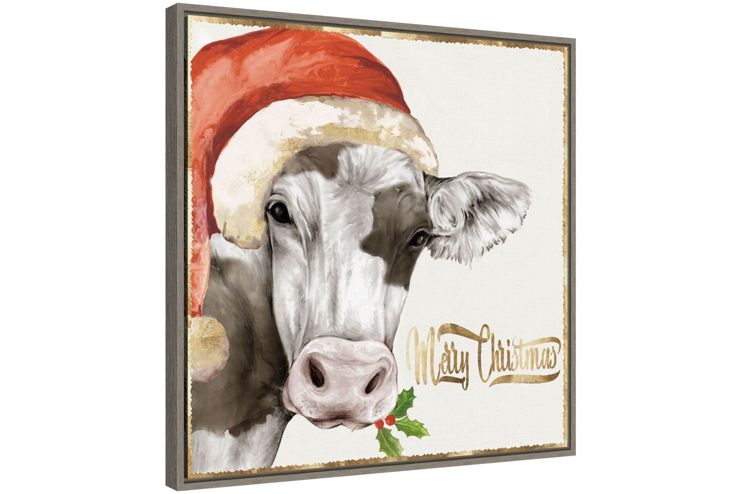 Christmas Cow Framed Canvas Wall Art Print