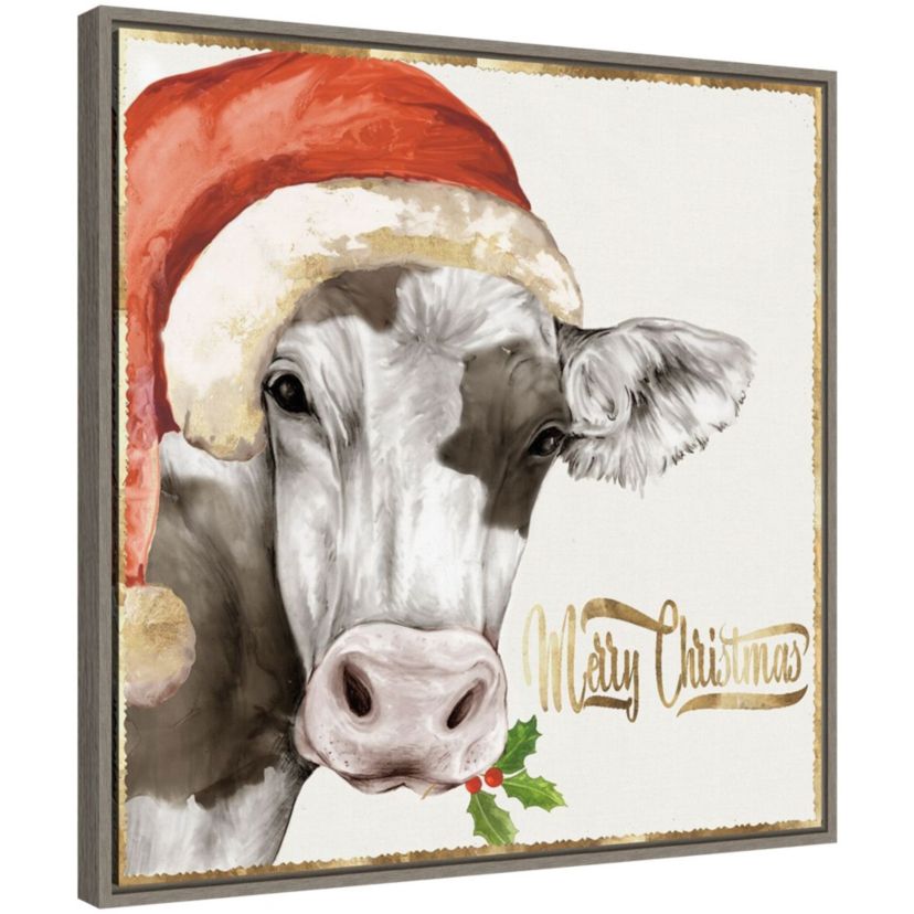 Christmas Cow Framed Canvas Wall Art Print