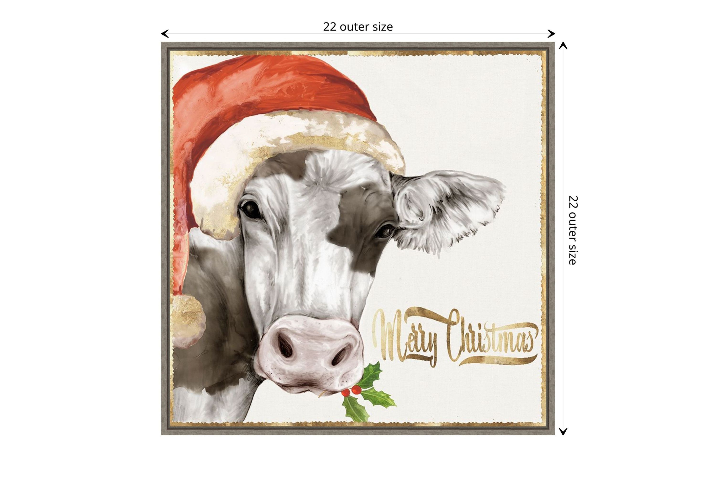 Christmas Cow Framed Canvas Wall Art Print