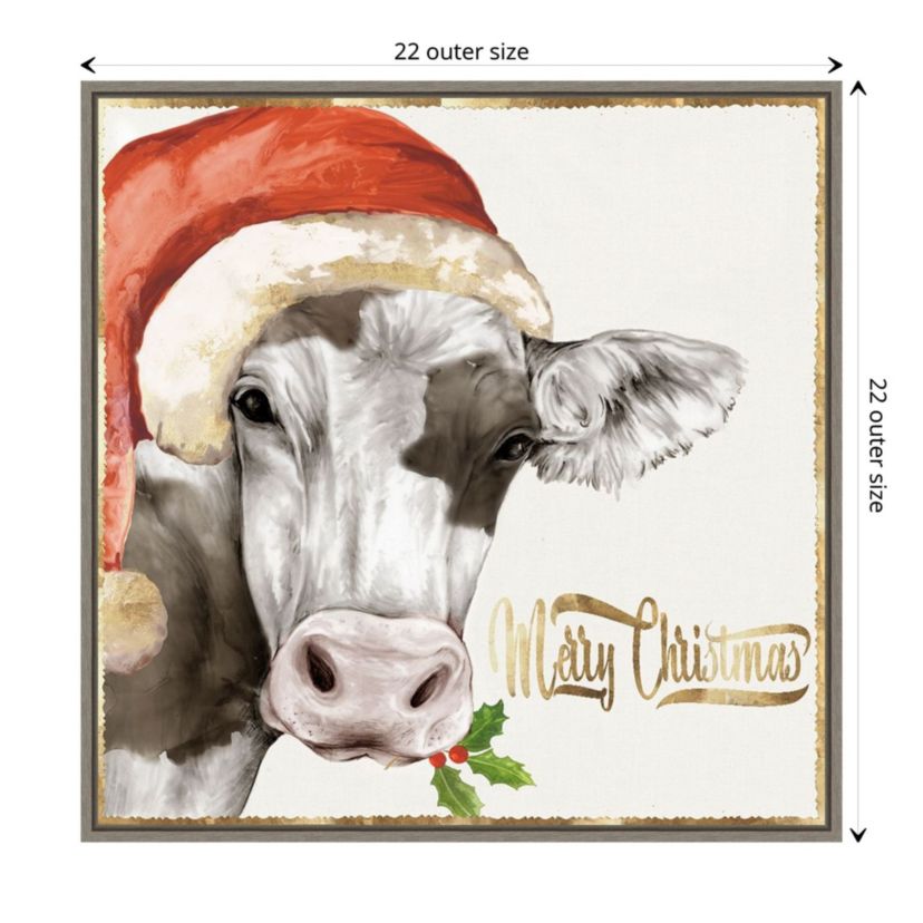 Christmas Cow Framed Canvas Wall Art Print