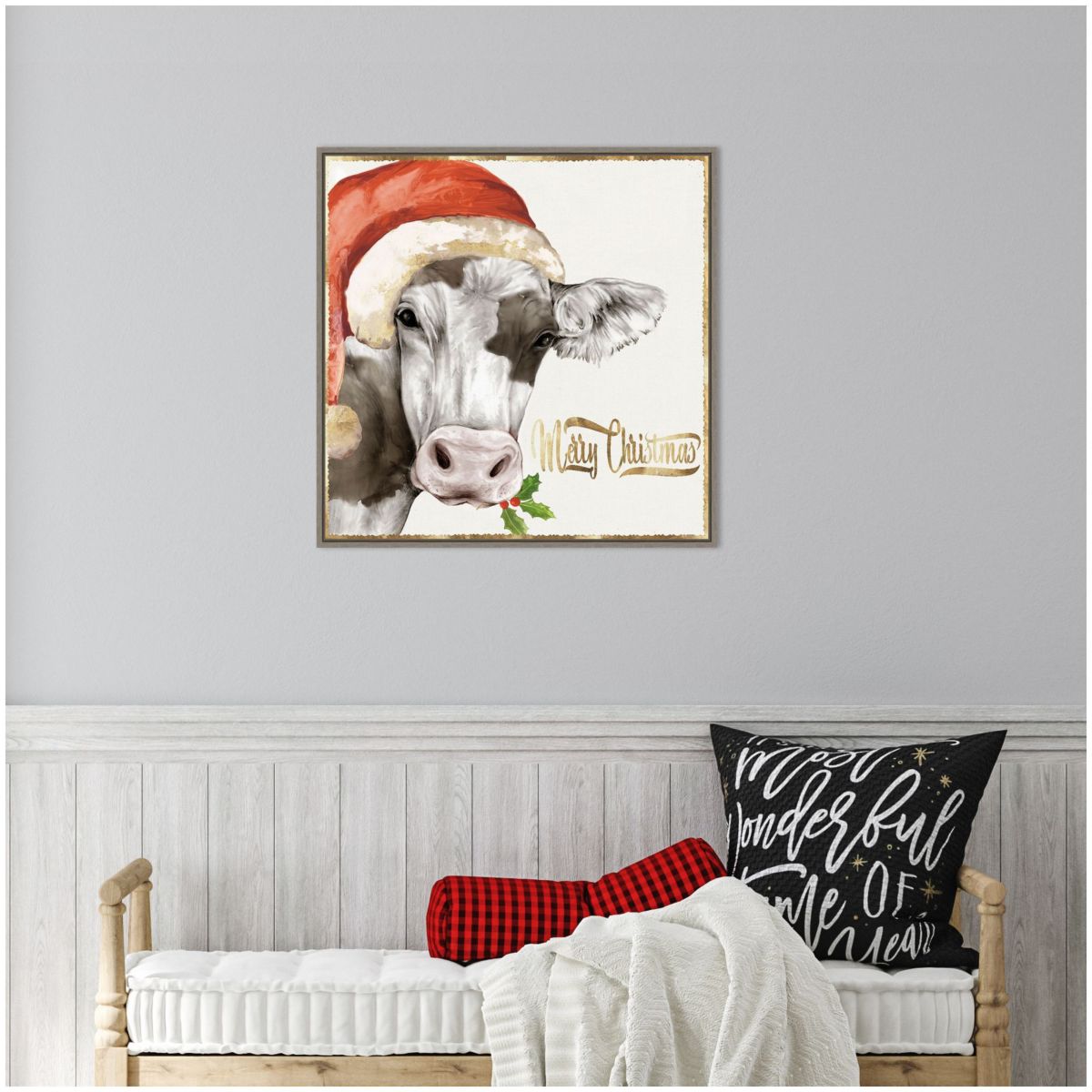 Christmas Cow Framed Canvas Wall Art Print