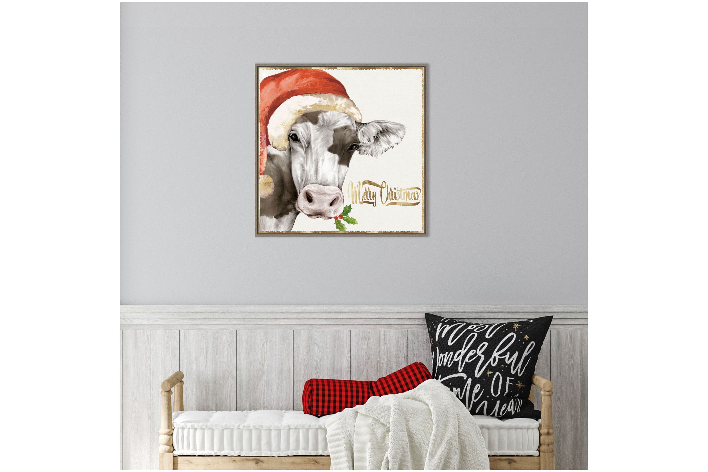 Christmas Cow Framed Canvas Wall Art Print