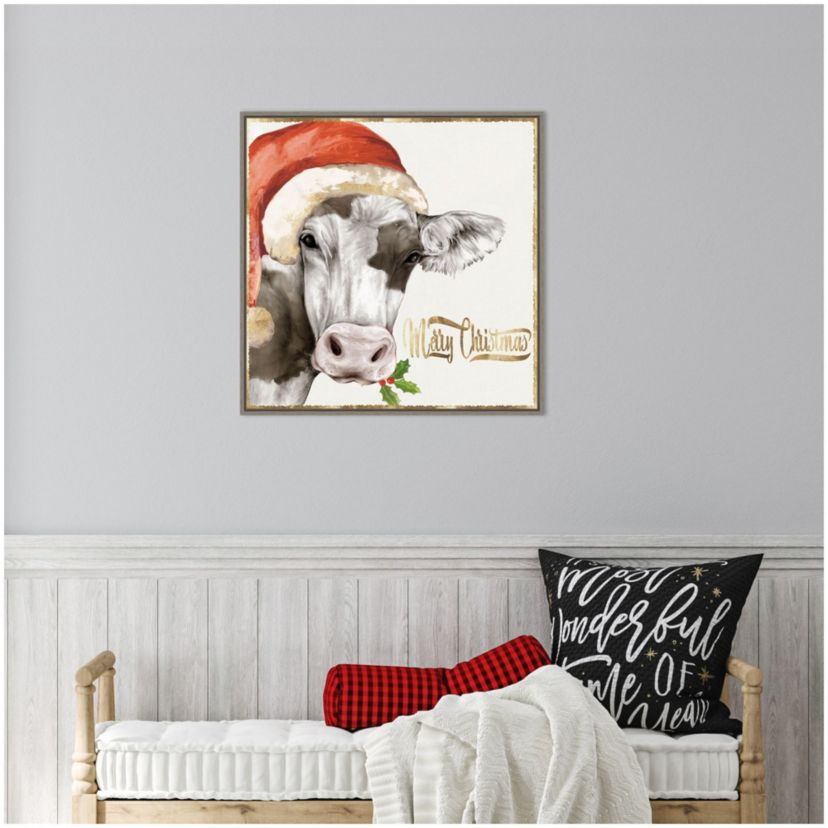 Christmas Cow Framed Canvas Wall Art Print