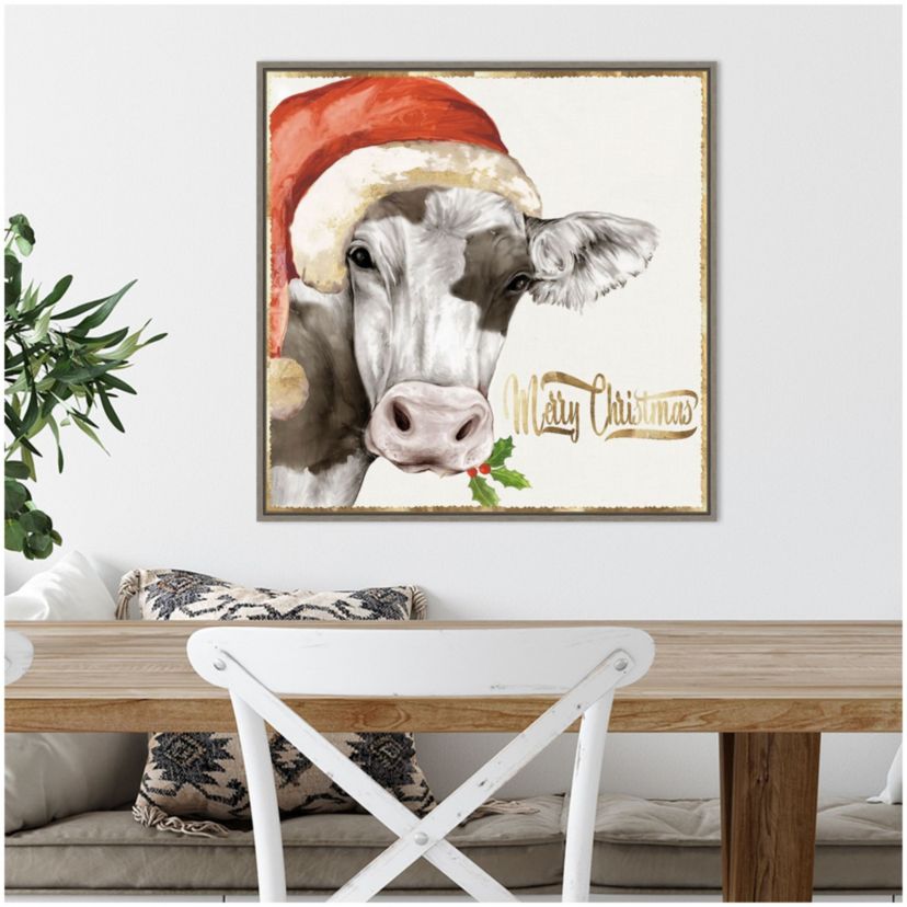 Christmas Cow Framed Canvas Wall Art Print
