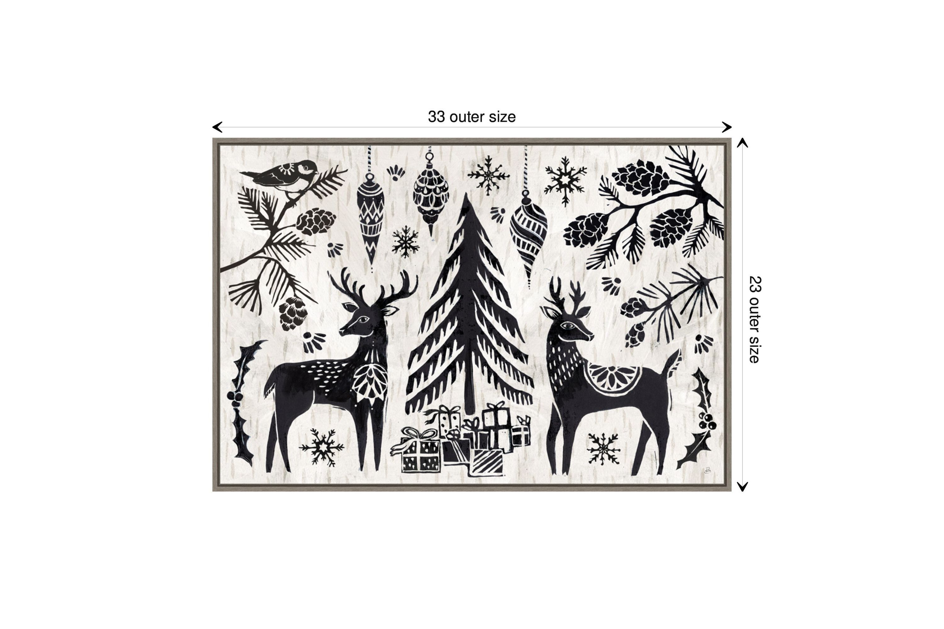 Woodcut Christmas I Framed Canvas Wall Art Print