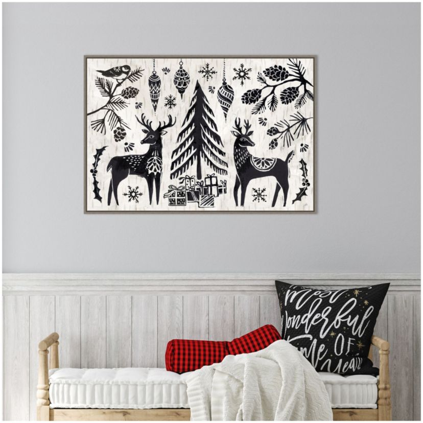 Woodcut Christmas I Framed Canvas Wall Art Print