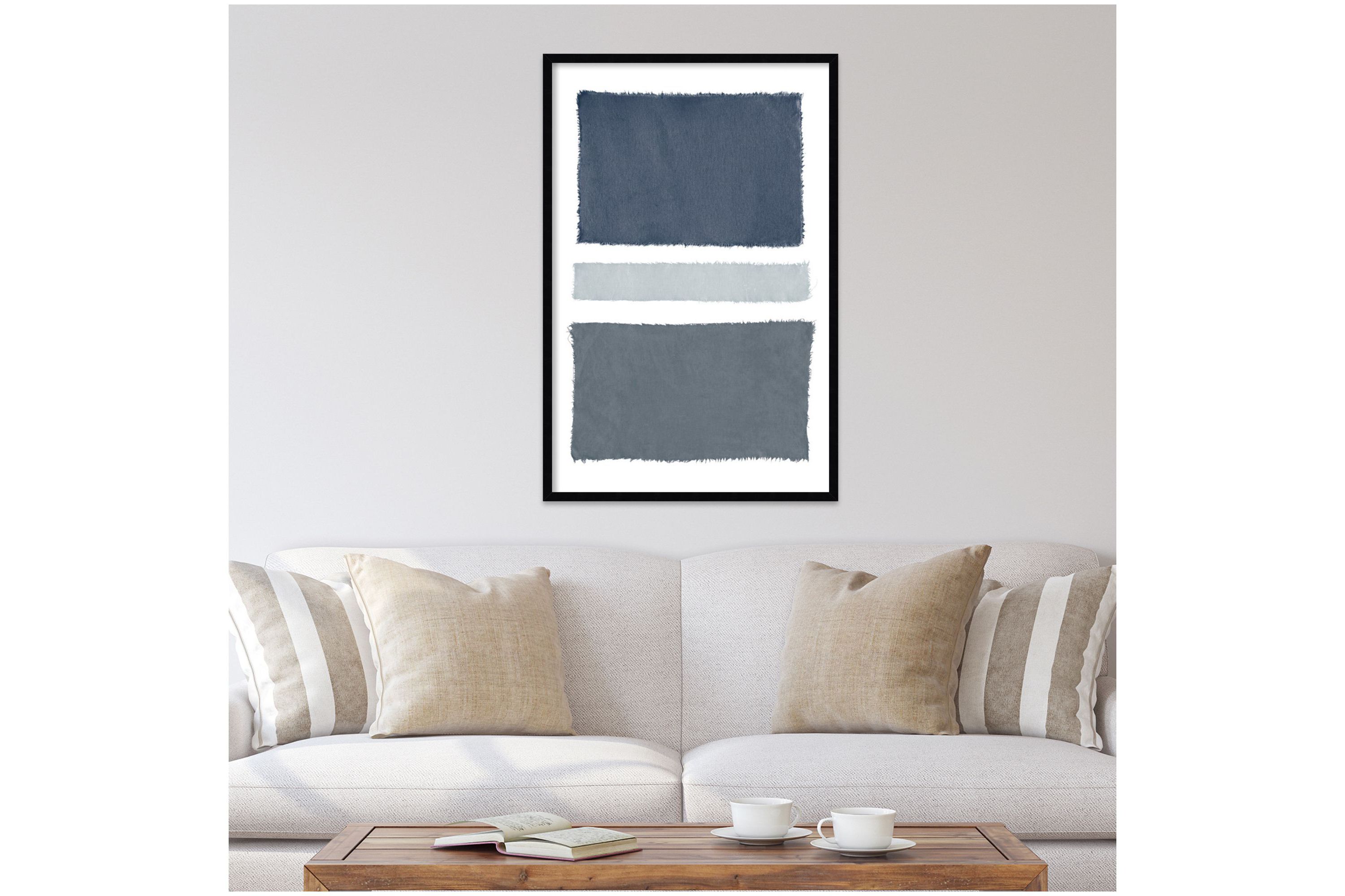 Painted Weaving V Gray Framed Wall Art Print