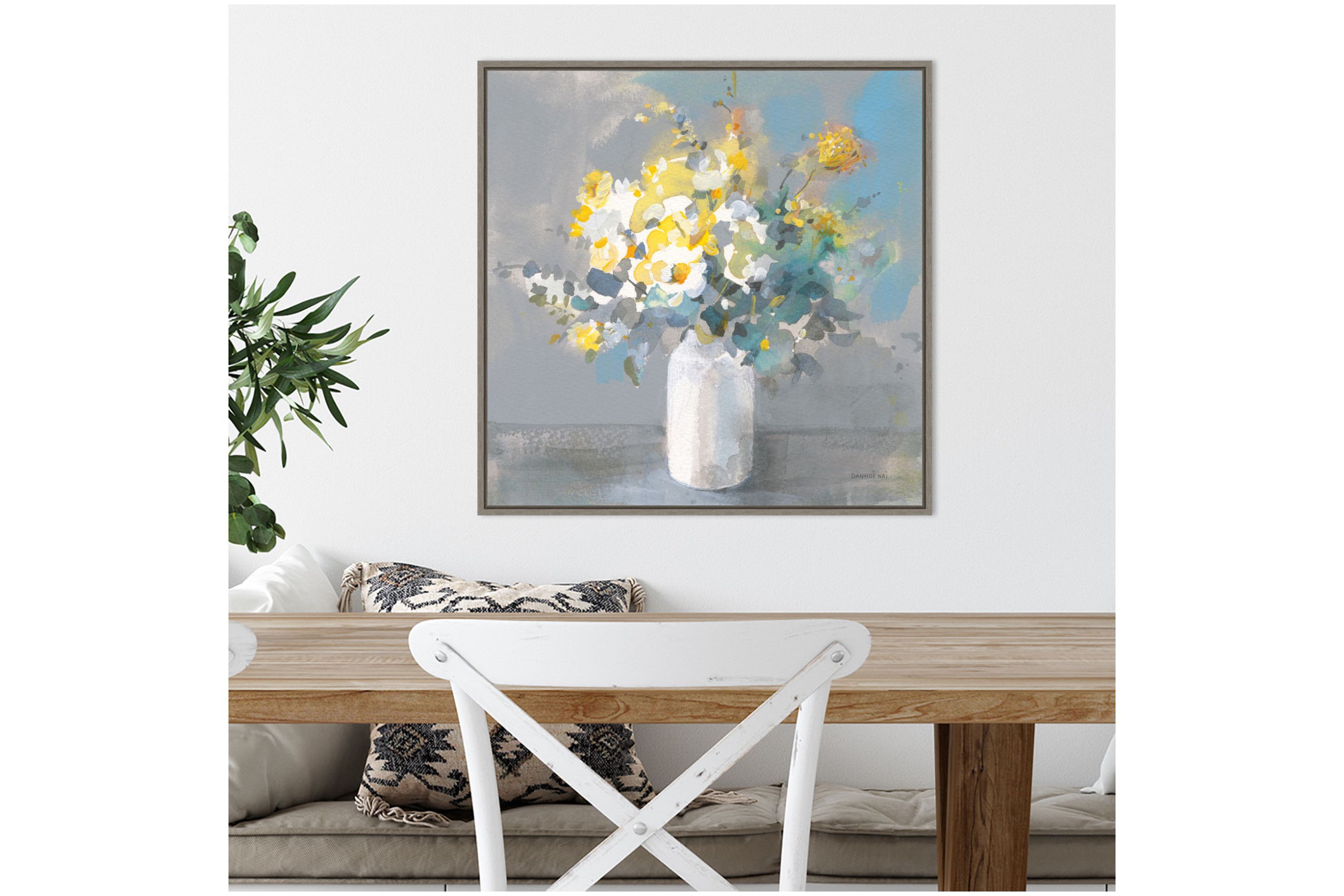 Touch of Spring I White Vase Framed Canvas Wall Art Print