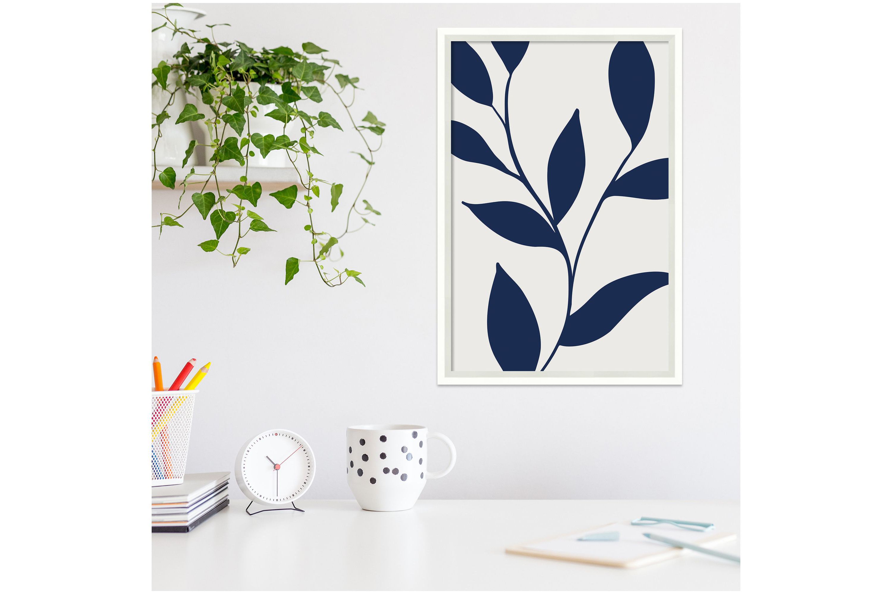 Modern Blue Botanical Abstract Print No 1 Framed Wall Art Print
