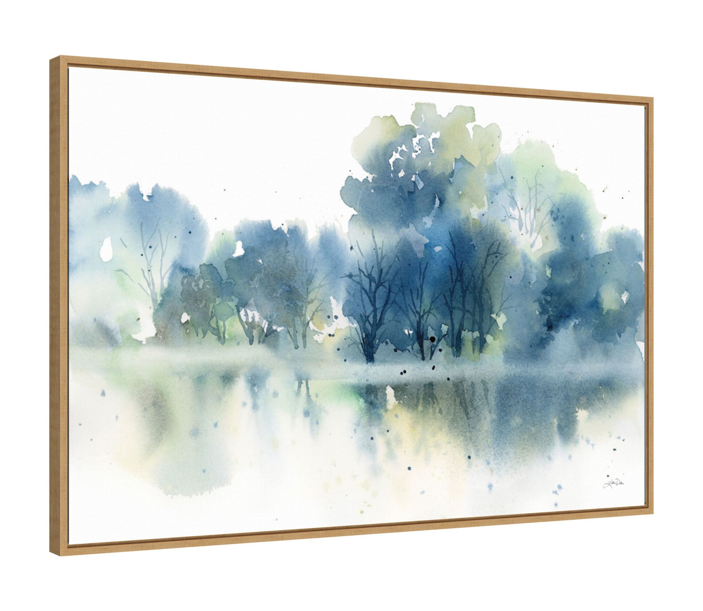 Trees Reflected in Blue Pond Framed Canvas Wall Art Print