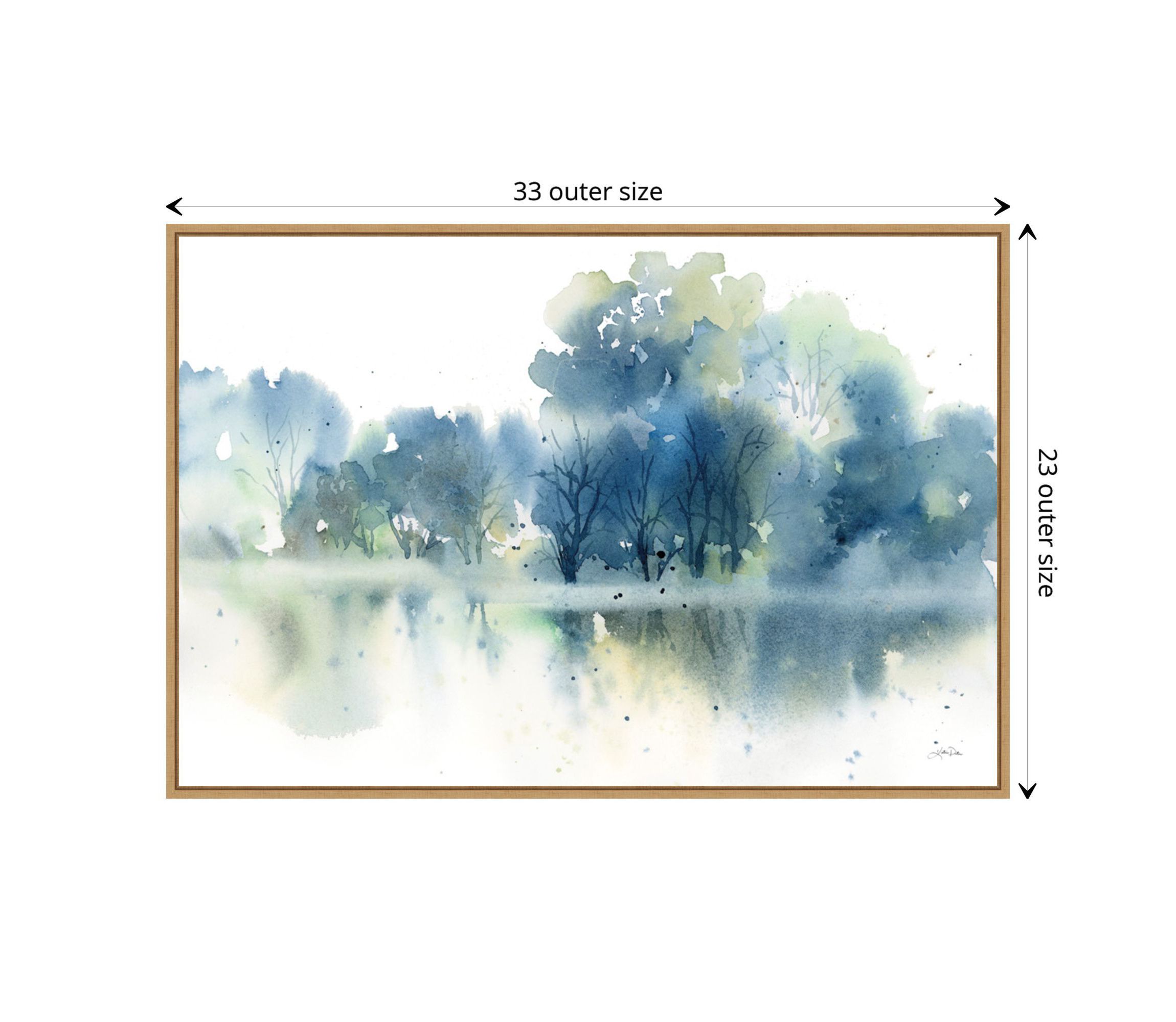 Trees Reflected in Blue Pond Framed Canvas Wall Art Print