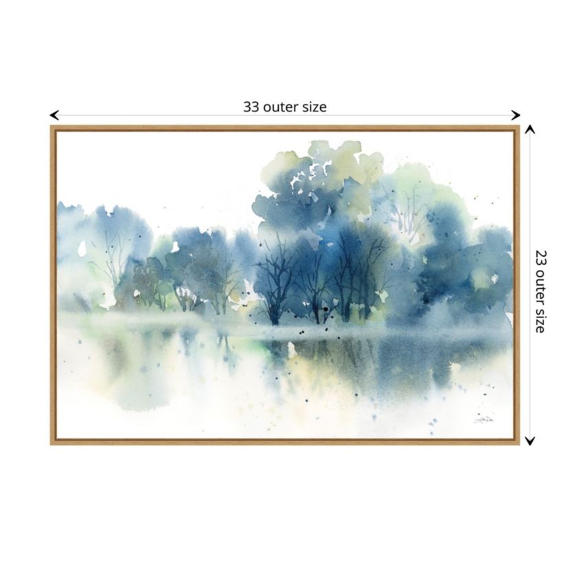 Trees Reflected in Blue Pond Framed Canvas Wall Art Print
