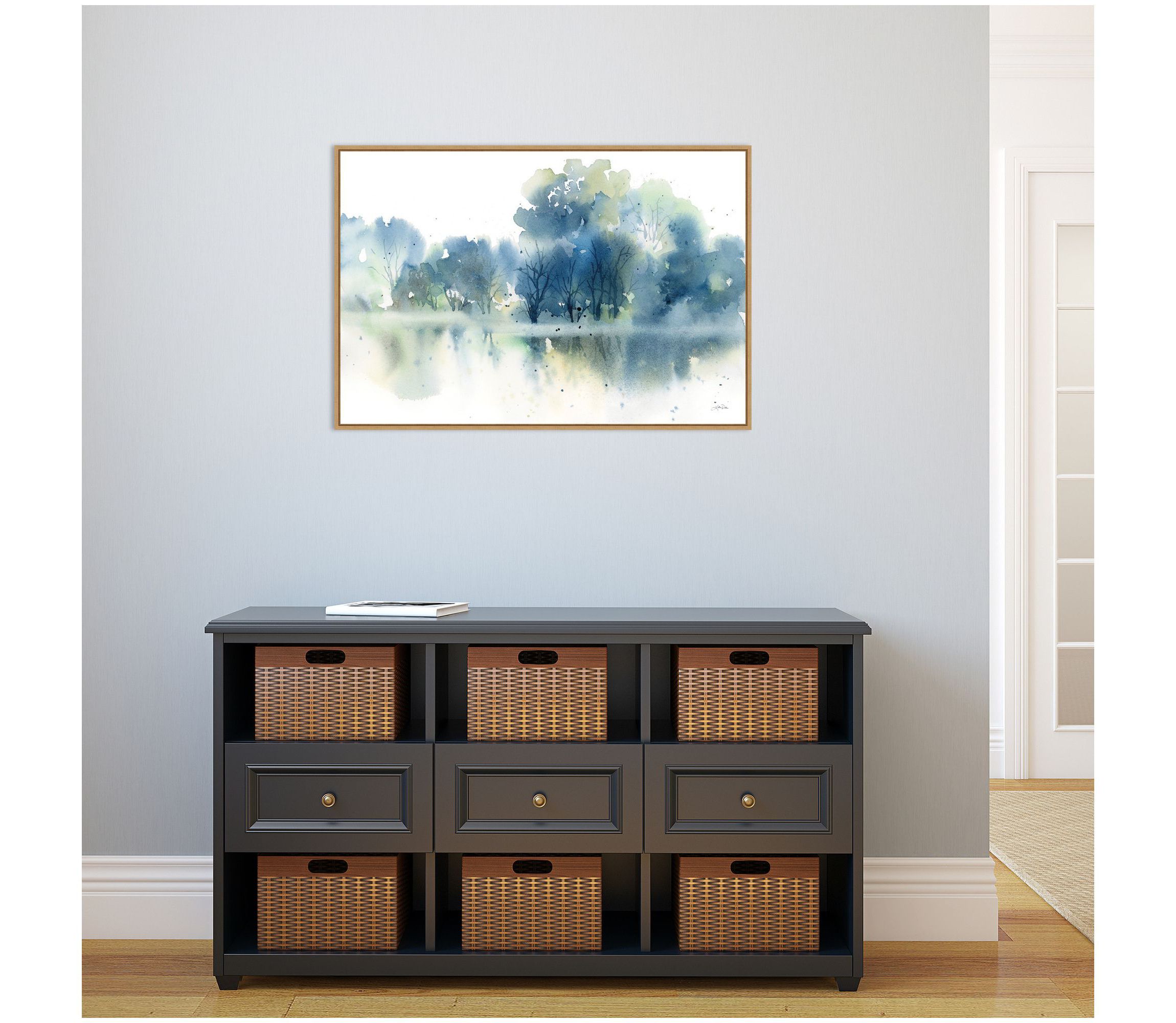 Trees Reflected in Blue Pond Framed Canvas Wall Art Print