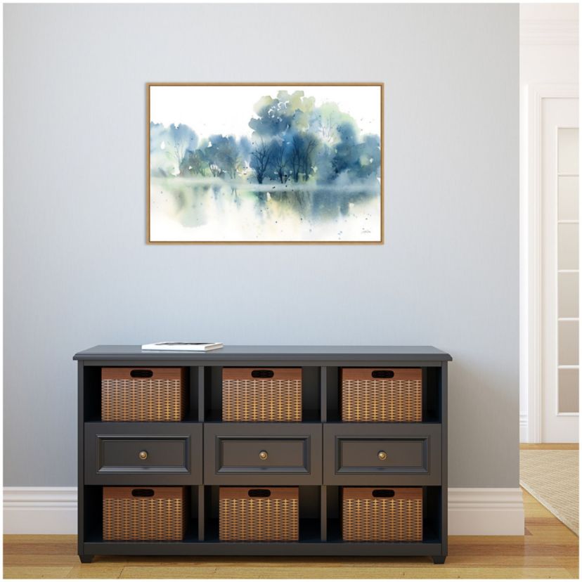 Trees Reflected in Blue Pond Framed Canvas Wall Art Print
