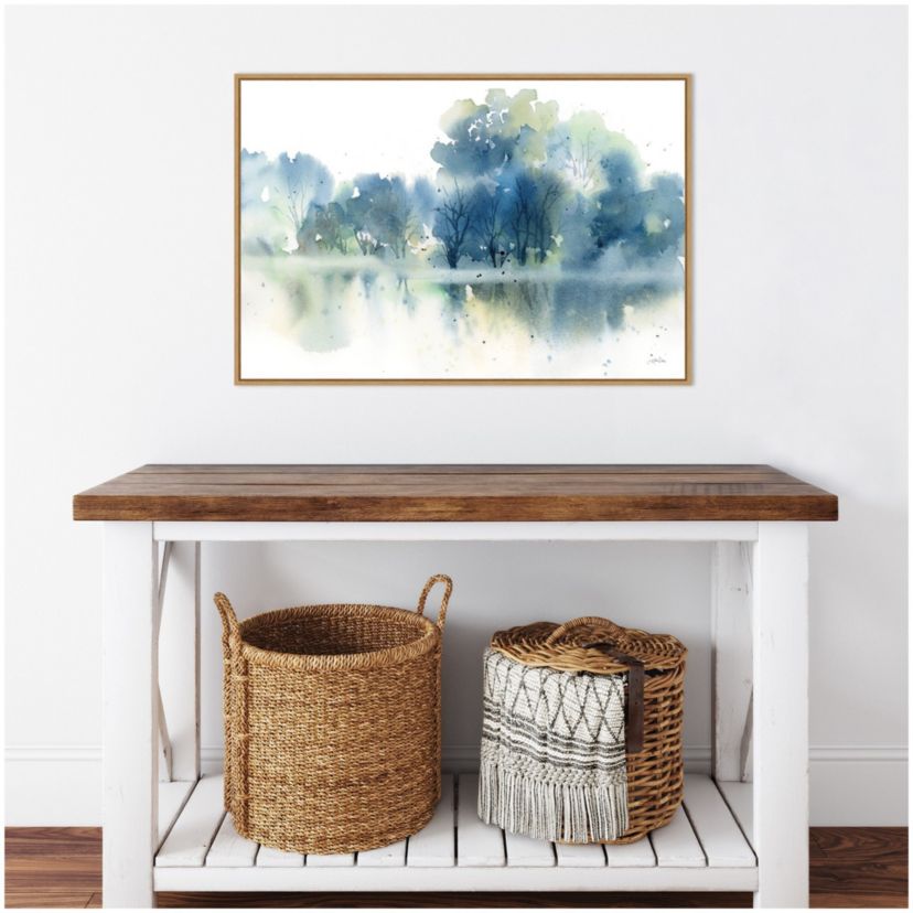 Trees Reflected in Blue Pond Framed Canvas Wall Art Print
