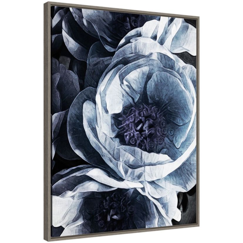 Peony Blue Petals III Framed Canvas Wall Art Print