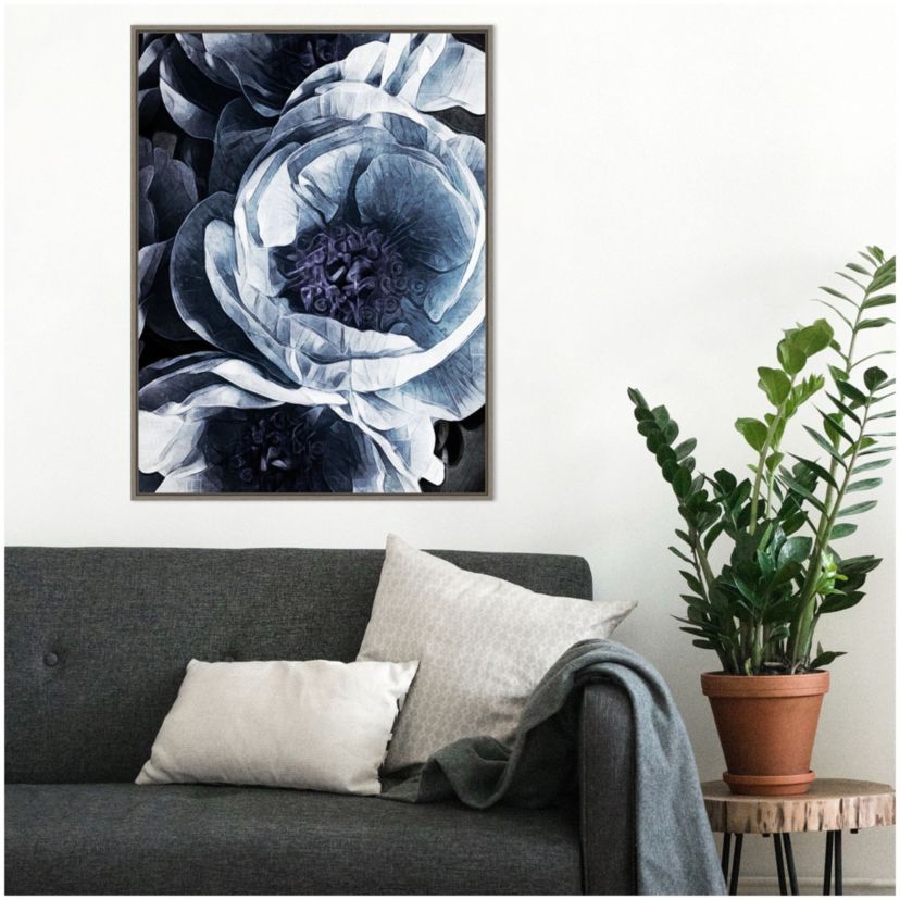 Peony Blue Petals III Framed Canvas Wall Art Print